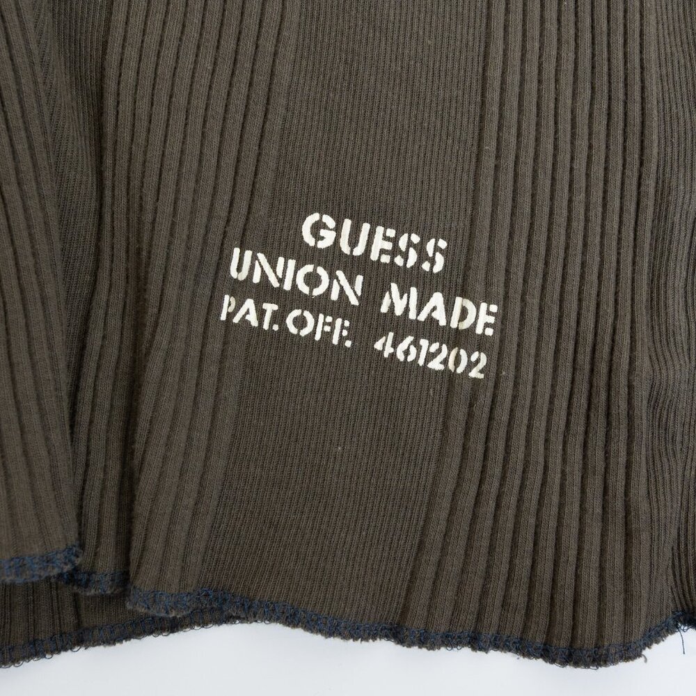 Vintage Guess Thermal Henley XL Army Green Union Made Workwear - Picture 9 of 14